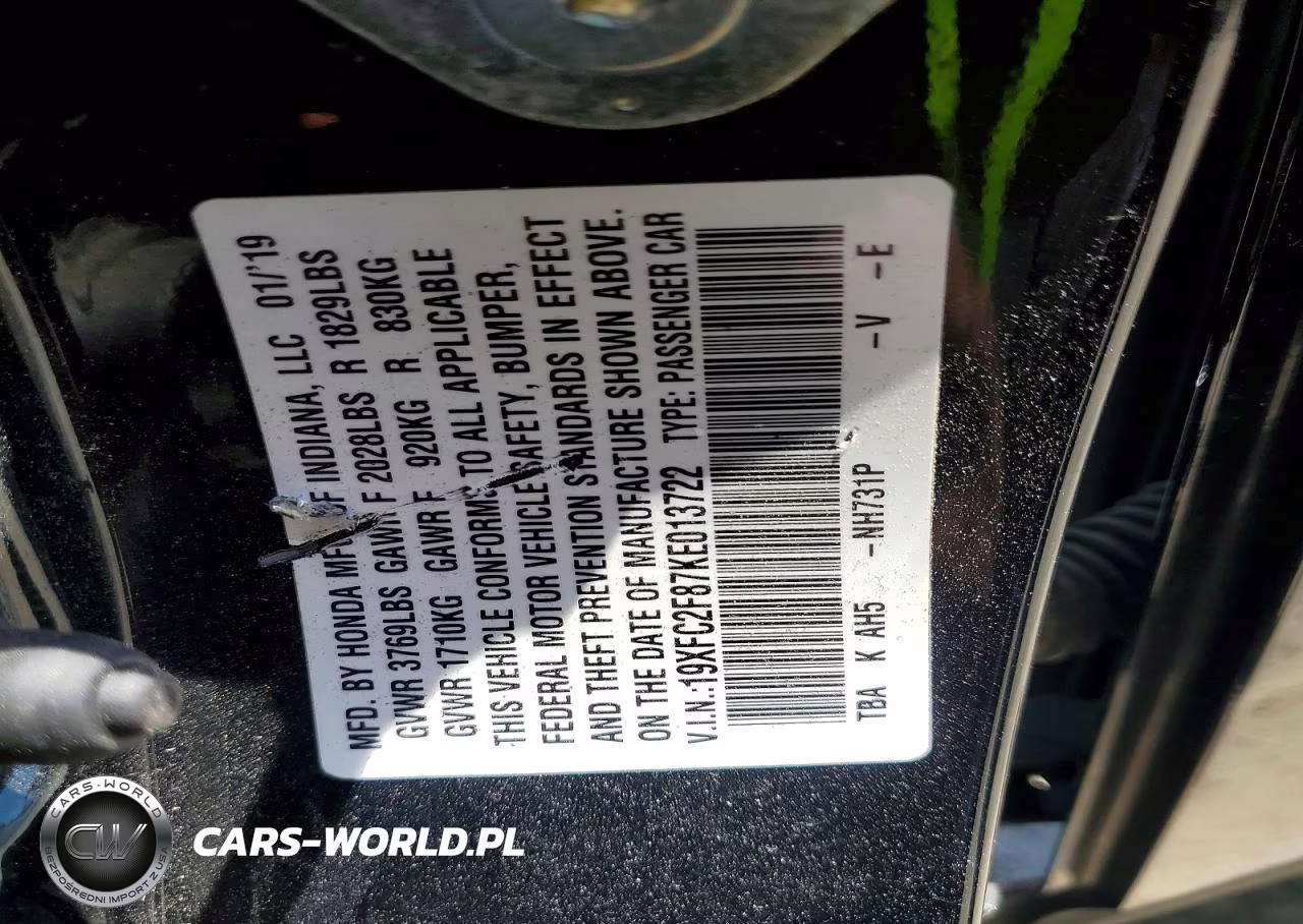 2019 Honda Civic Sport VIN:19XFC2F87KE013722 - 13