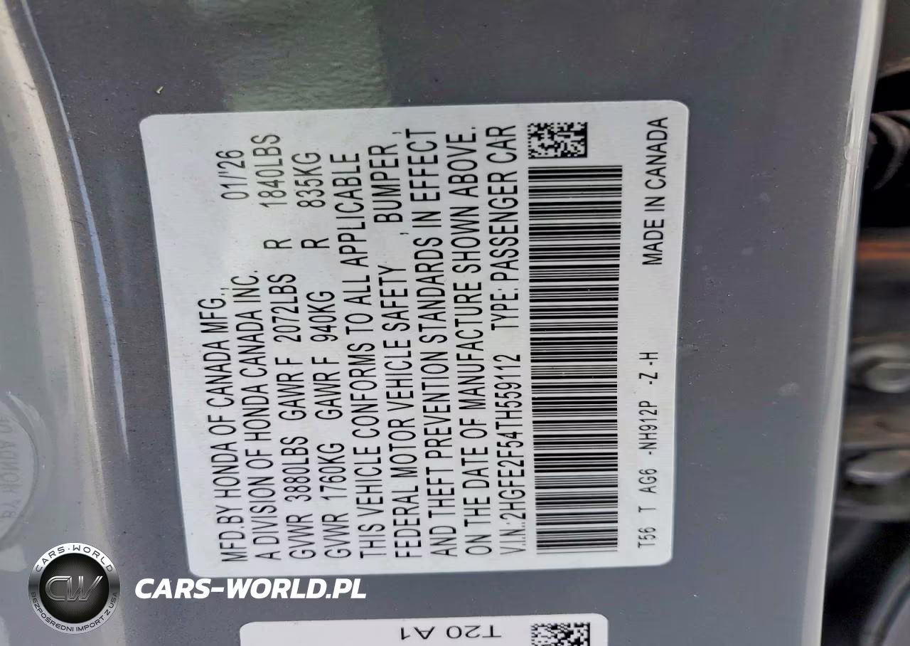 2026 Honda Civic Sport VIN:2HGFE2F54TH559112 - 12