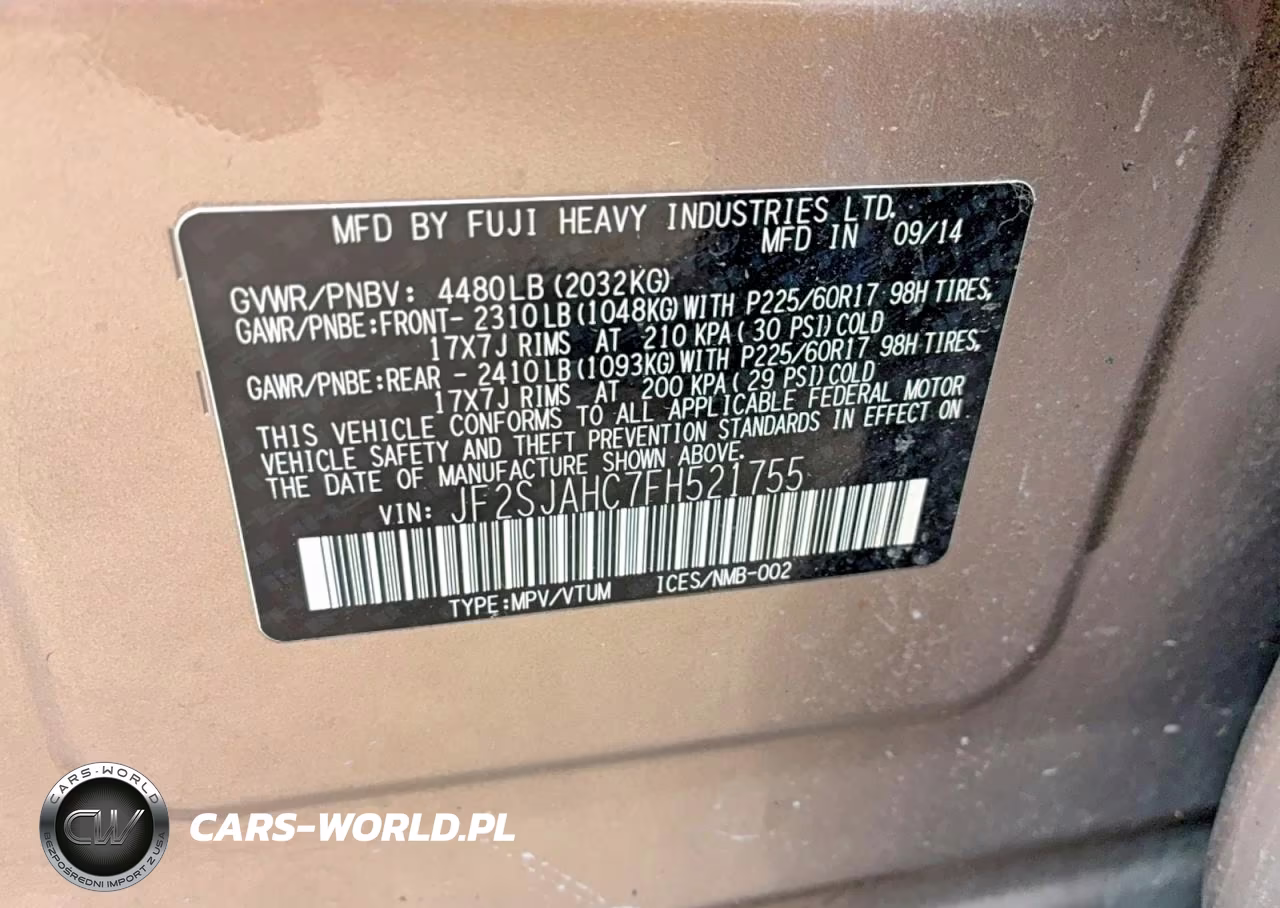 2015 Subaru Forester 2.5I Limited VIN:JF2SJAHC7FH521755 - 10