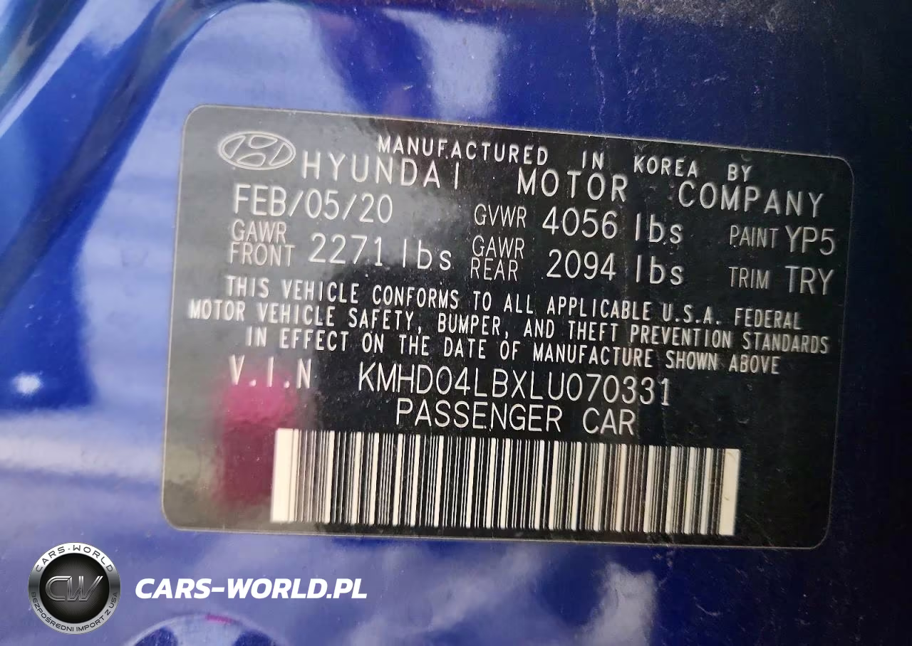 2020 Hyundai Elantra Sport VIN:KMHD04LBXLU070331 - 12