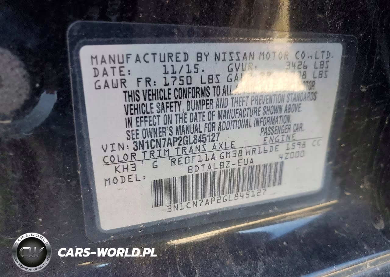 2016 Nissan Versa 1.6 Sv VIN:3N1CN7AP2GL845127 - 13