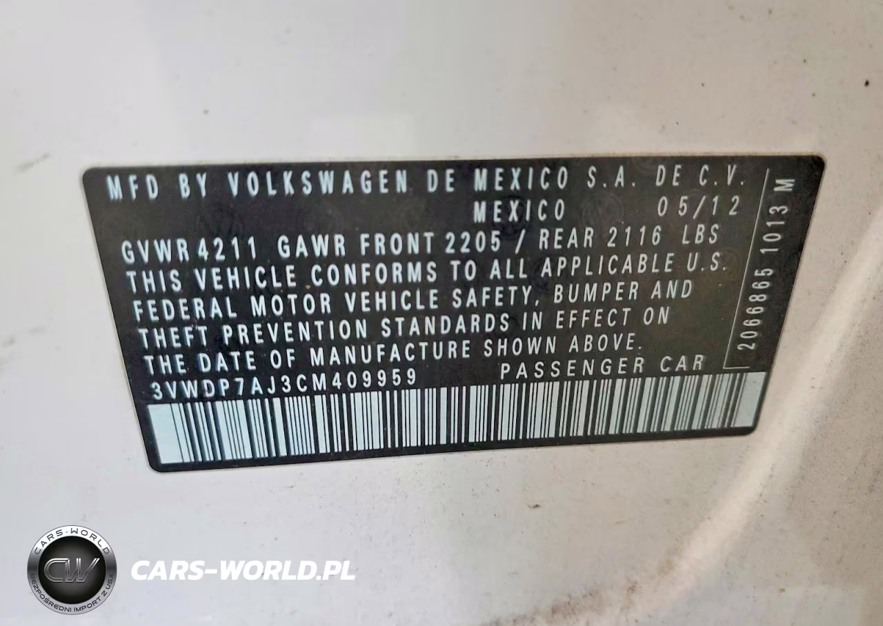 2012 Volkswagen Jetta Se VIN:3VWDP7AJ3CM409959 - 12