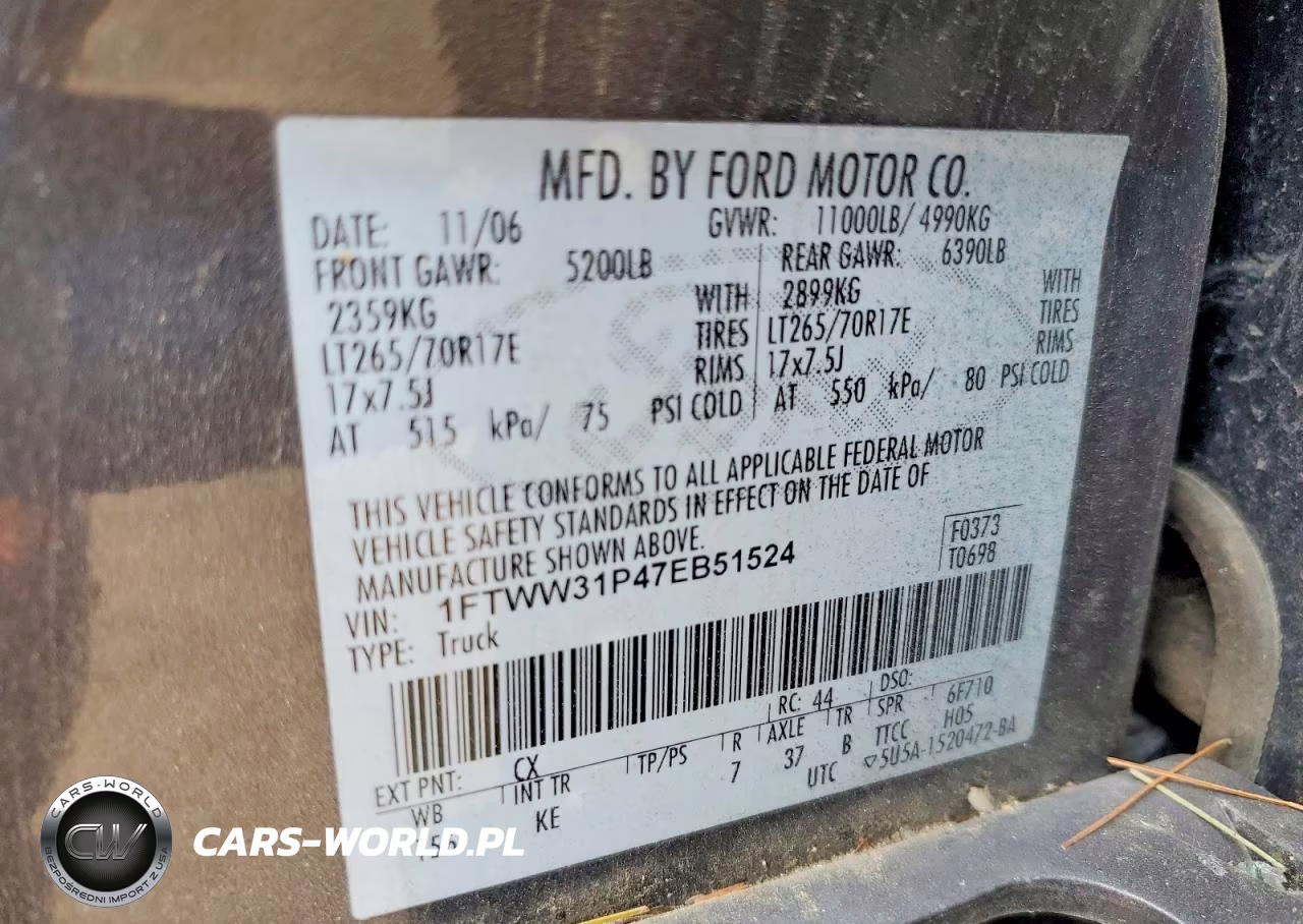 2007 Ford F350 Srw Super Duty VIN:1FTWW31P47EB51524 - 12
