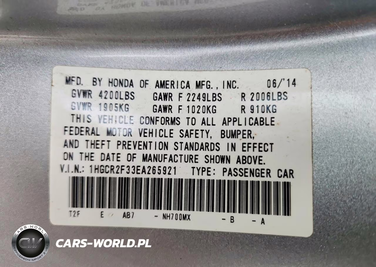 2014 Honda Accord Lx VIN:1HGCR2F33EA265921 - 13