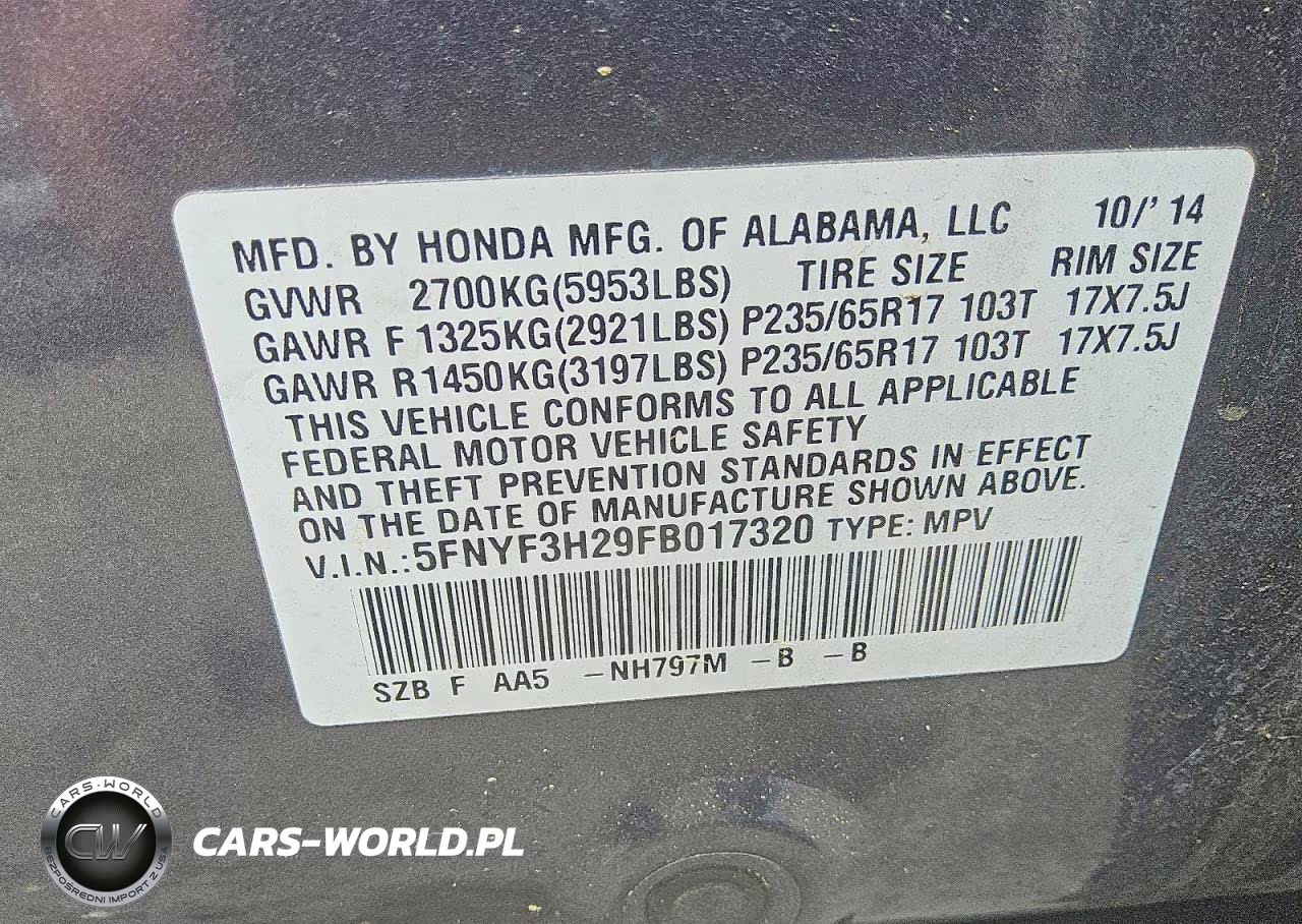2015 Honda Pilot Lx VIN:5FNYF3H29FB017320 - 13