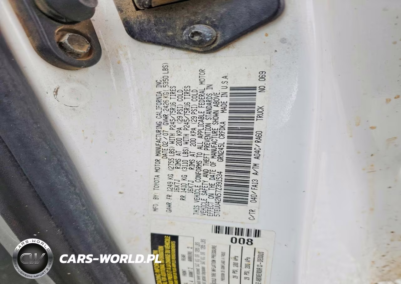 2007 Toyota Tacoma Access Cab VIN:5TEUU42N57Z391534 - 12