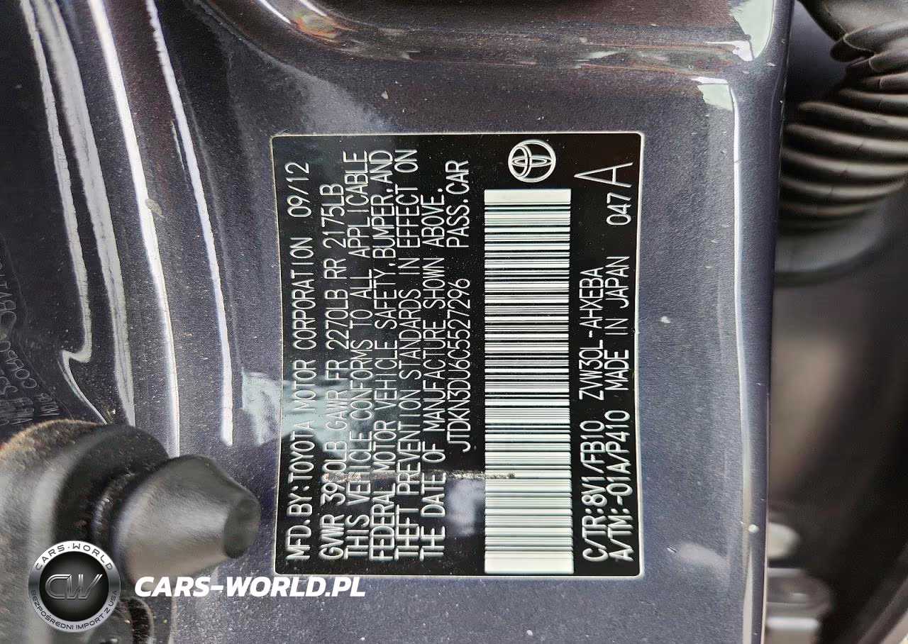 2012 Toyota Prius Two VIN:JTDKN3DU6C5527296 - 12