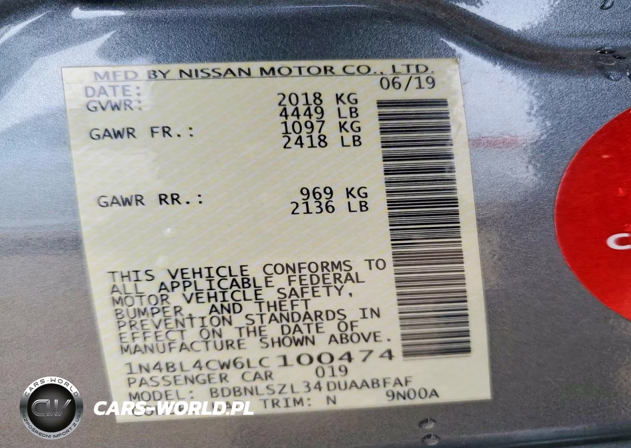 2020 Nissan Altima Sr VIN:1N4BL4CW6LC100474 - 12