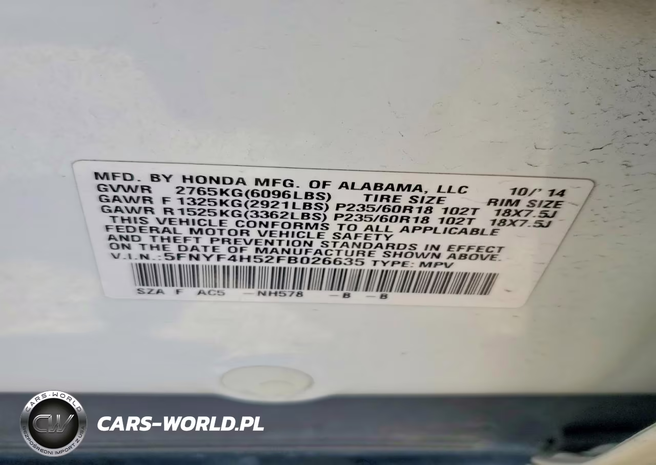 2015 Honda Pilot Exl VIN:5FNYF4H52FB026635 - 13