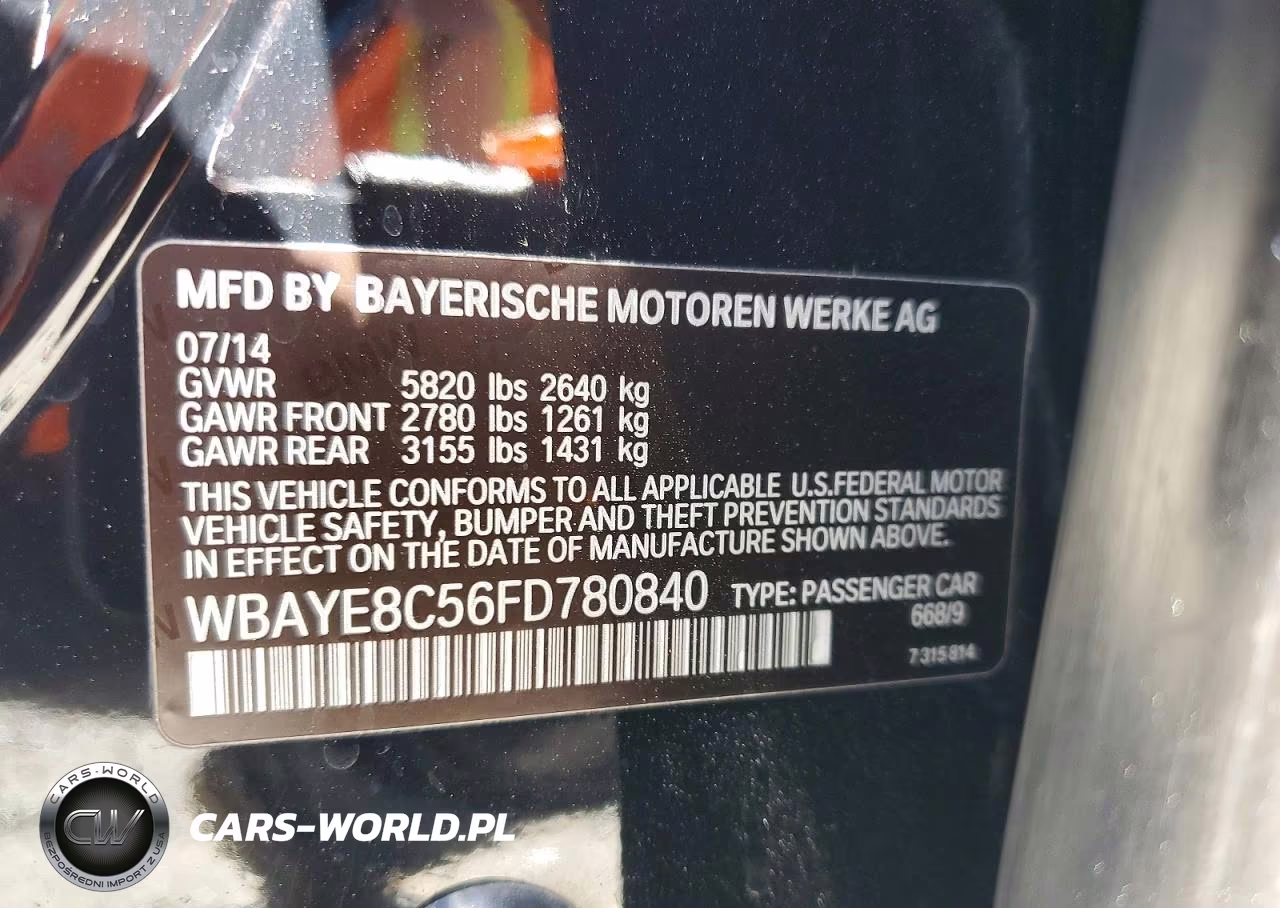 2015 BMW 750 Li VIN:WBAYE8C56FD780840 - 12