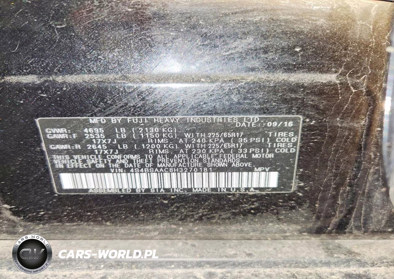 2017 Subaru Outback 2.5I VIN:4S4BSAAC8H3270181 - 14