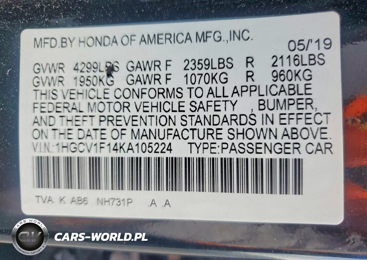 2019 Honda Accord Lx VIN:1HGCV1F14KA105224 - 13