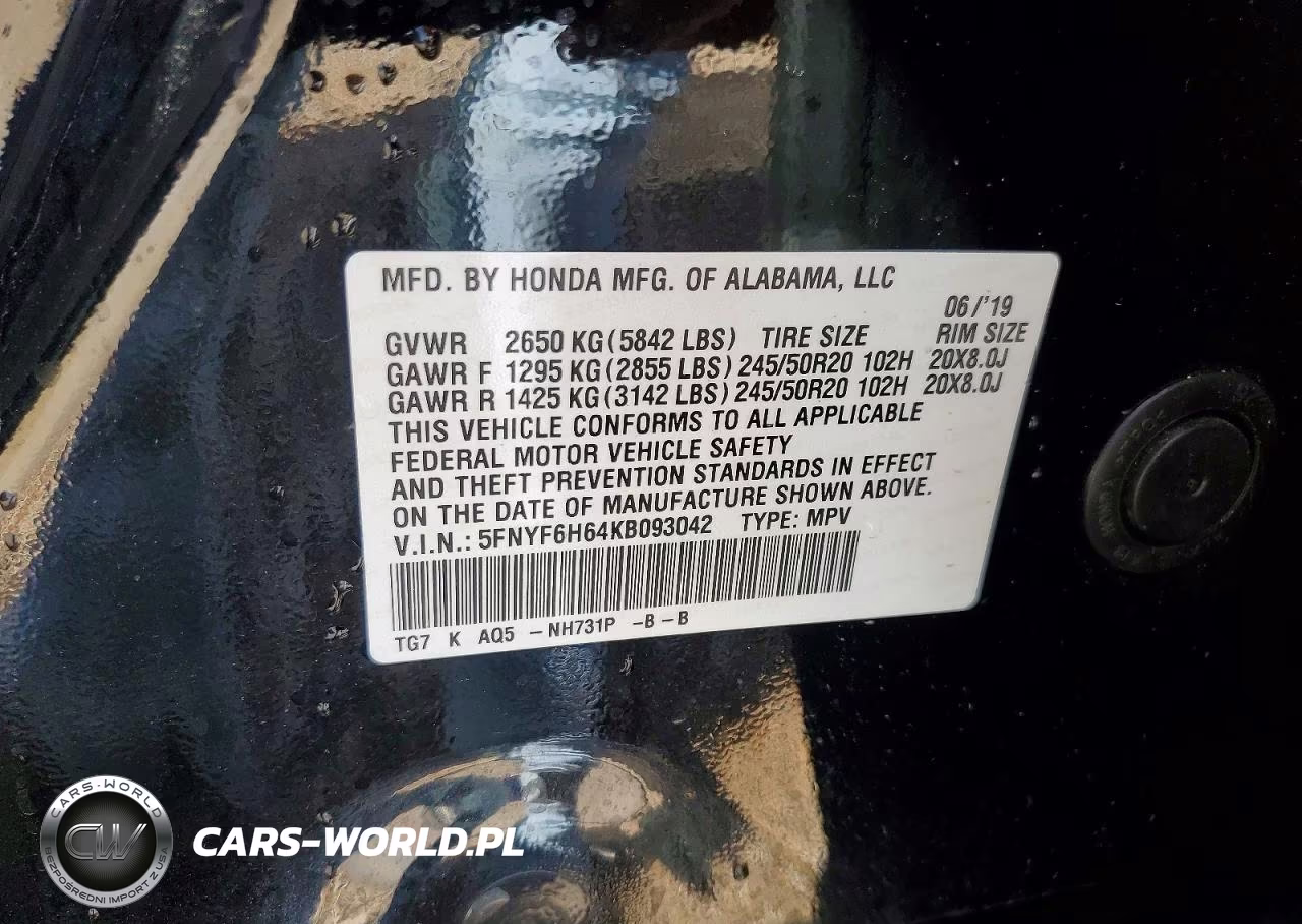 2019 Honda Pilot Touring VIN:5FNYF6H64KB093042 - 12