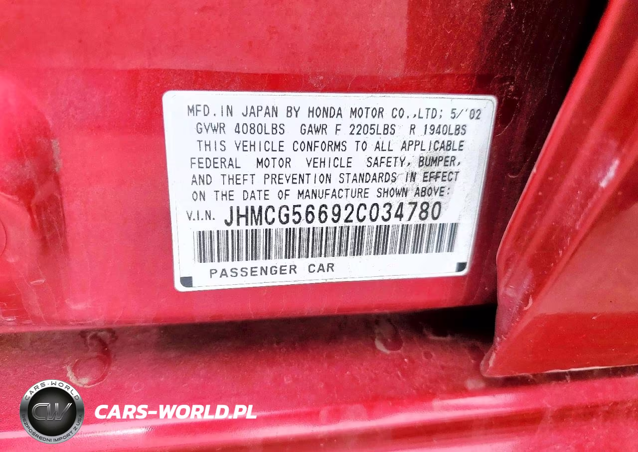 2002 Honda Accord Ex VIN:JHMCG56692C034780 - 12