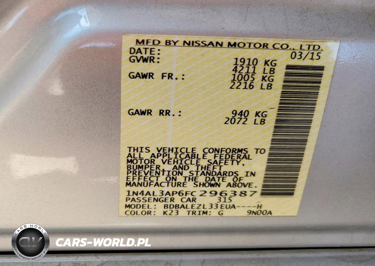 2015 Nissan Altima 2.5 S VIN:1N4AL3AP6FC296387 - 12
