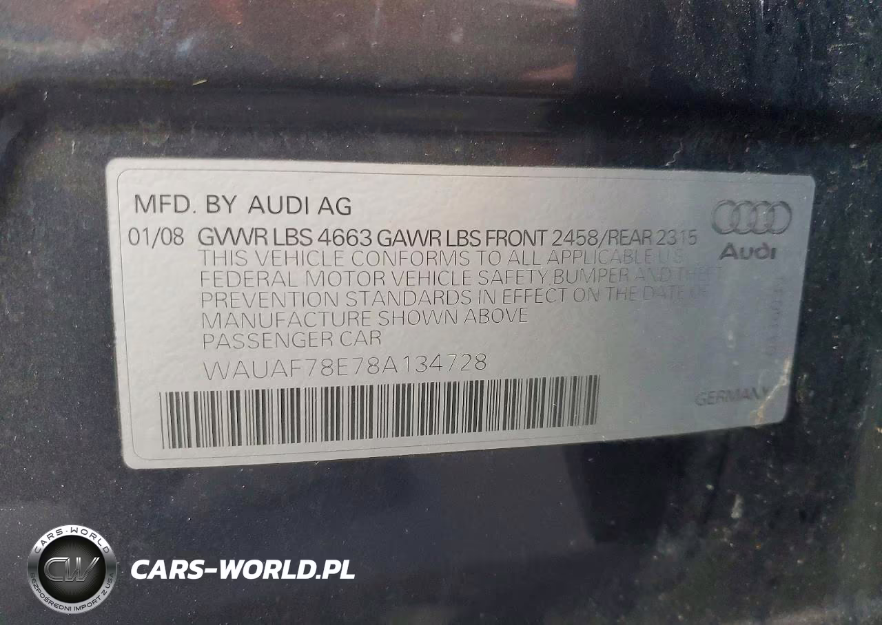 2008 Audi A4 2.0T VIN:WAUAF78E78A134728 - 12