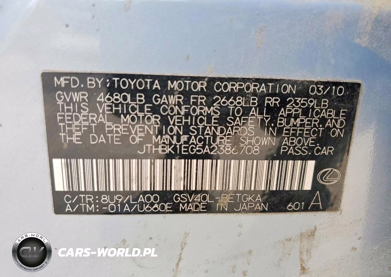 2010 Lexus Es 350 VIN:JTHBK1EG5A2386708 - 12