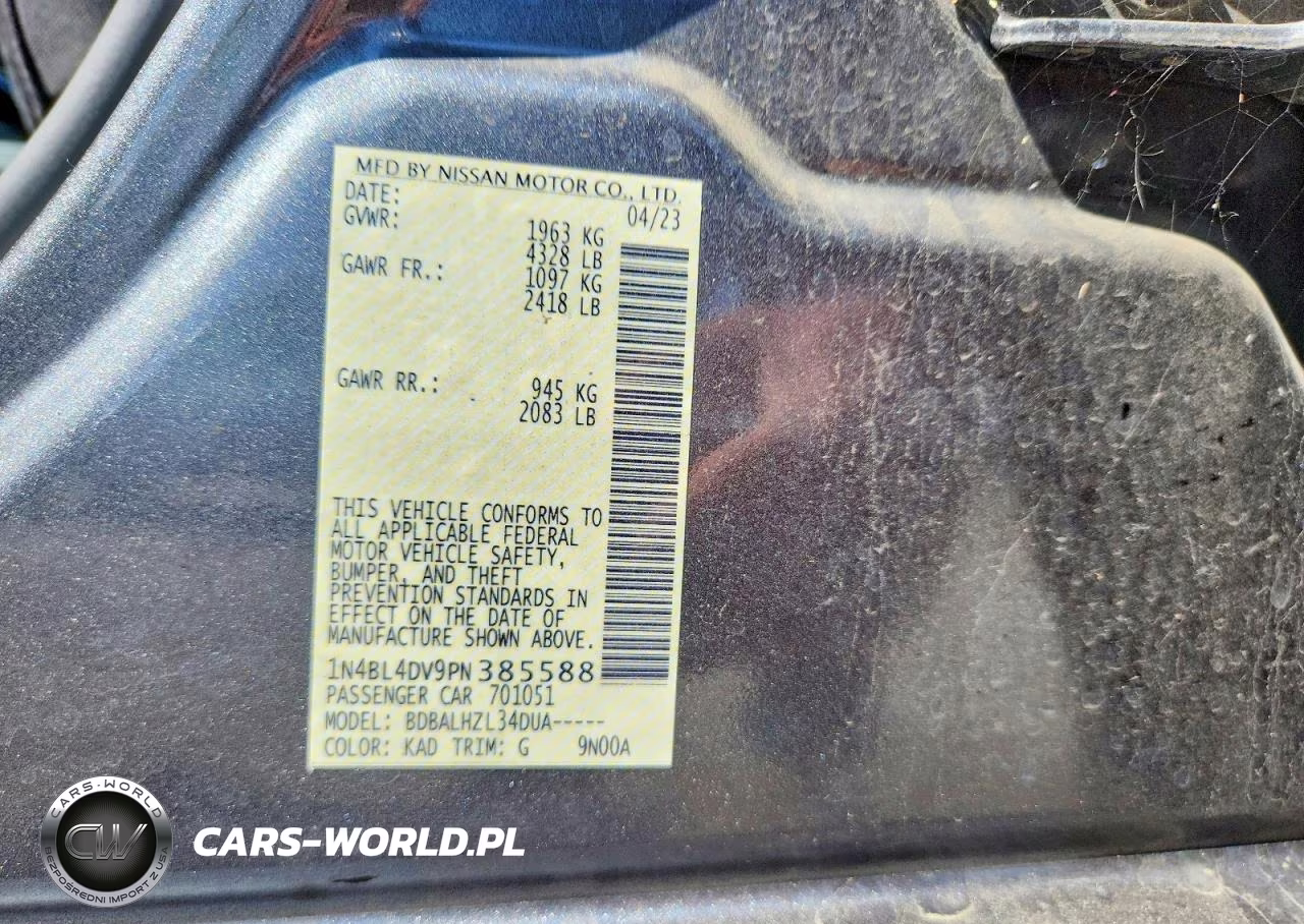 2023 Nissan Altima Sv VIN:1N4BL4DV9PN385588 - 12
