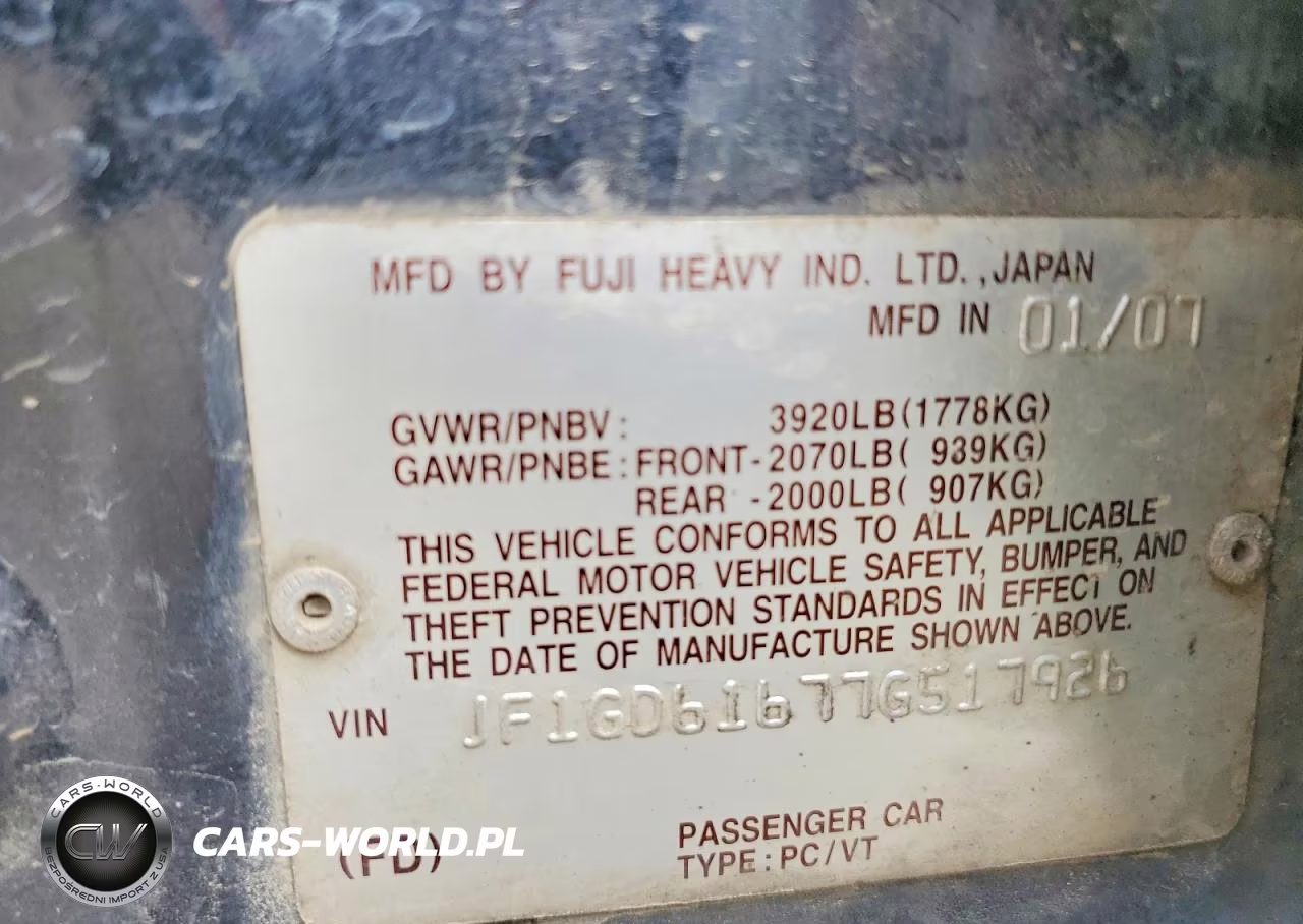2007 Subaru Impreza 2.5I VIN:JF1GD61677G517926 - 13