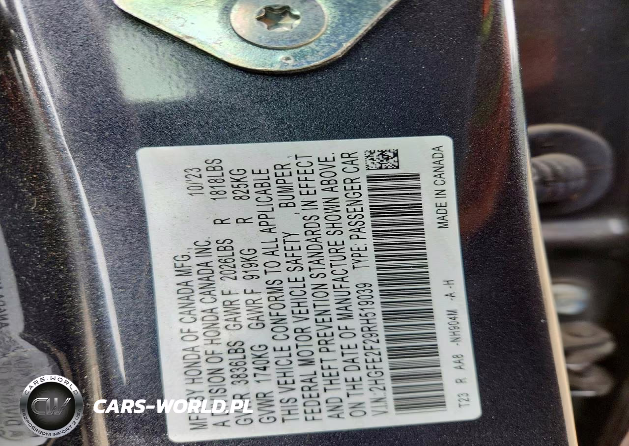 2024 Honda Civic Lx VIN:2HGFE2F29RH519039 - 12