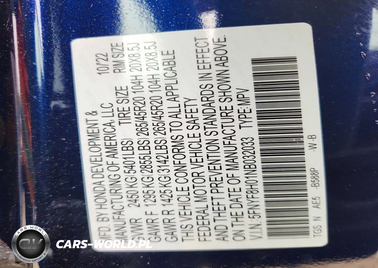 2022 Honda Passport Elite VIN:5FNYF8H01NB032033 - 14