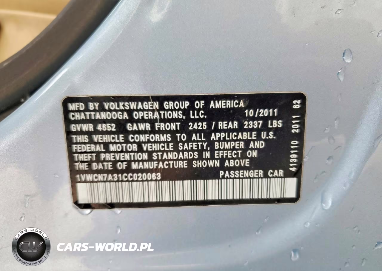 2012 Volkswagen Passat Sel VIN:1VWCN7A31CC020063 - 12