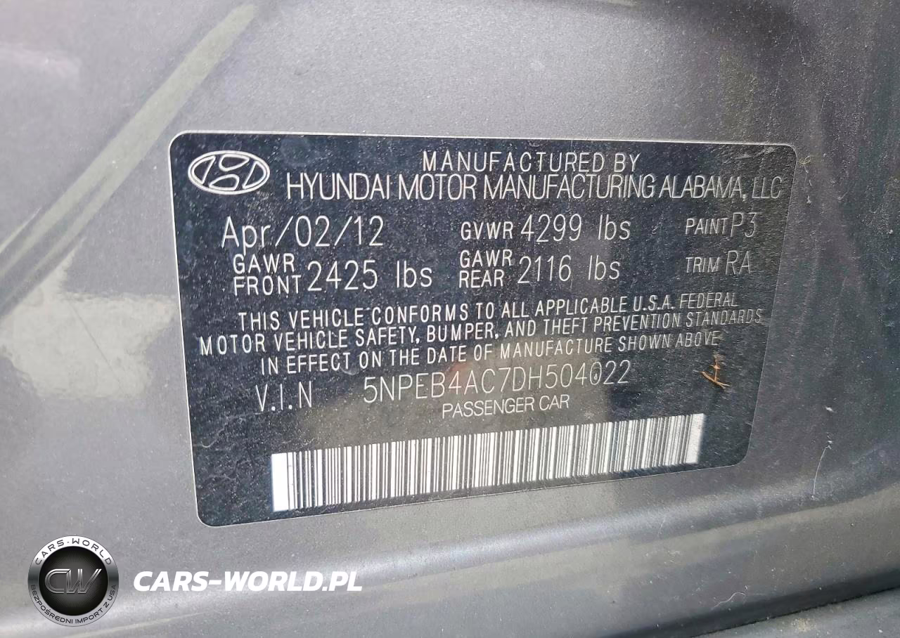 2013 Hyundai Sonata Gls VIN:5NPEB4AC7DH504022 - 12