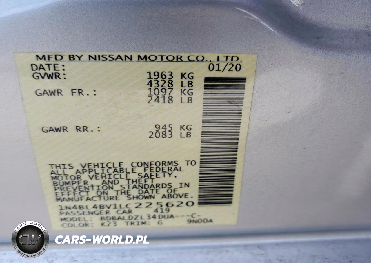 2020 Nissan Altima S VIN:1N4BL4BV1LC225620 - 12