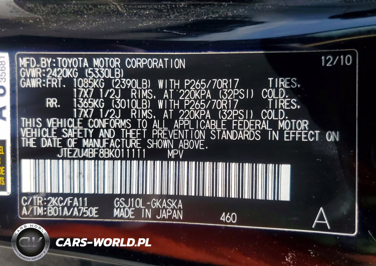 2011 Toyota Fj Cruiser Base VIN:JTEZU4BF8BK011111 - 12