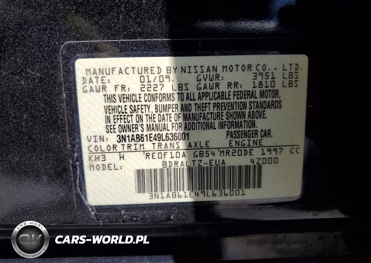 2009 Nissan Sentra 2.0 VIN:3N1AB61E49L636001 - 12