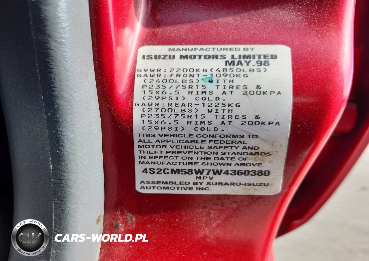 1998 Isuzu Rodeo S VIN:4S2CM58W7W4360380 - 13