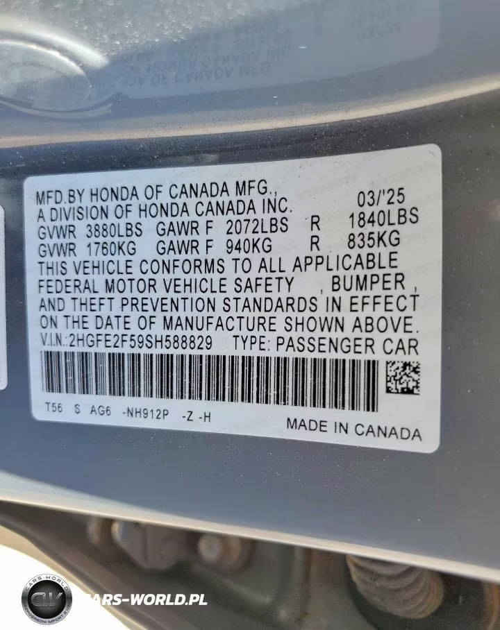 2025 Honda Civic Sport VIN:2HGFE2F59SH588829 - 13