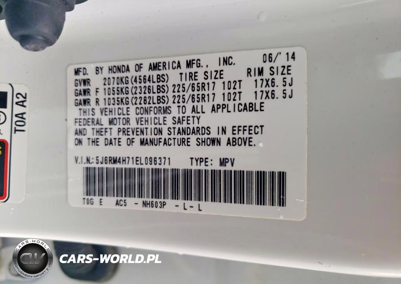 2014 Honda Cr-V Exl VIN:5J6RM4H71EL096371 - 13