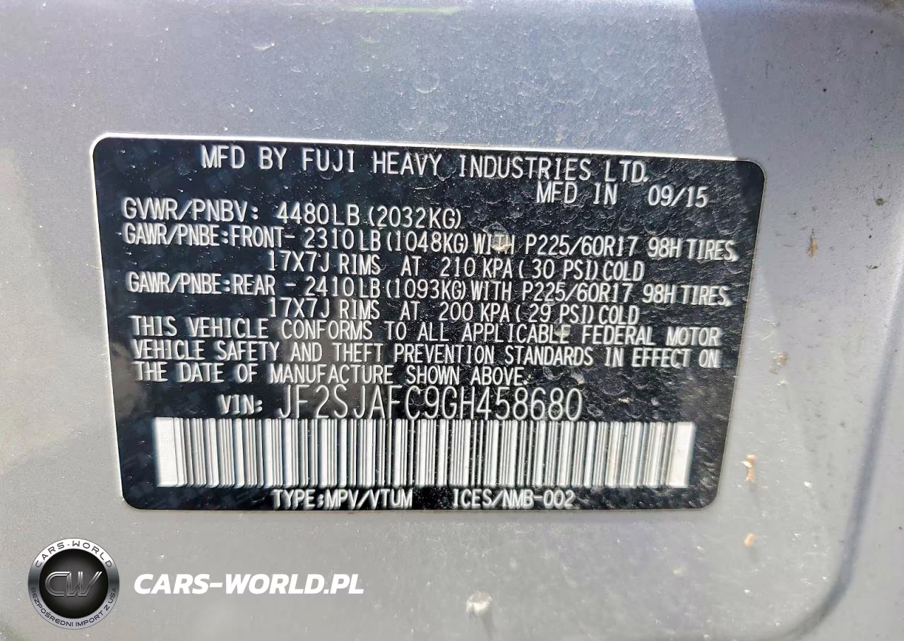 2016 Subaru Forester 2.5I Premium VIN:JF2SJAFC9GH458680 - 14