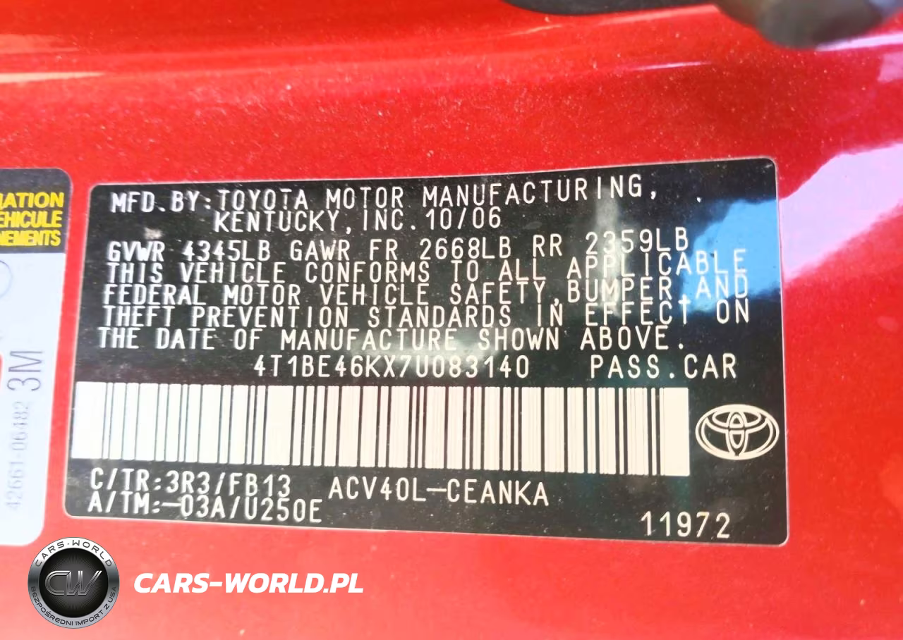 2007 Toyota Camry Le VIN:4T1BE46KX7U083140 - 12