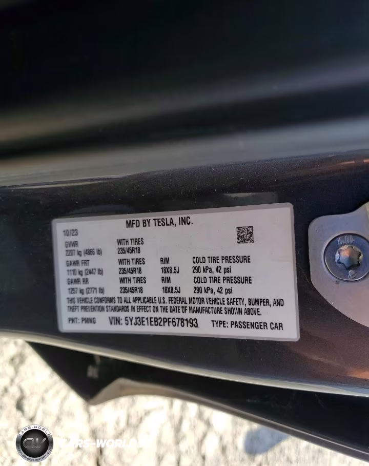 2023 Tesla Model 3 VIN:5YJ3E1EB2PF678193 - 12