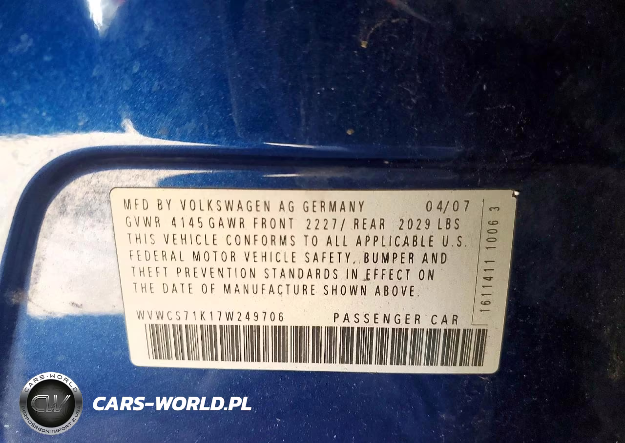 2007 Volkswagen Rabbit VIN:WVWCS71K17W249706 - 12