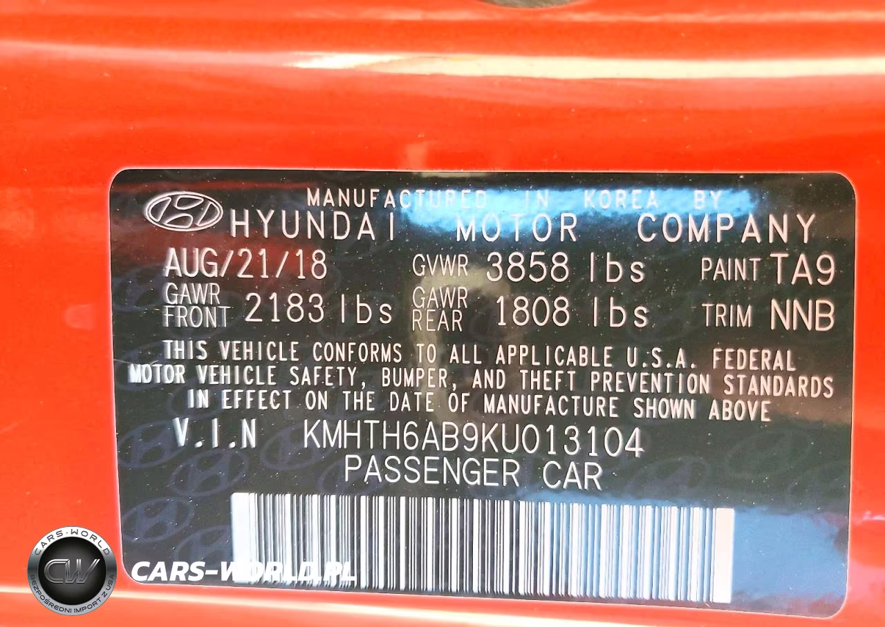 2019 Hyundai Veloster Turbo 1.6T VIN:KMHTH6AB9KU013104 - 12