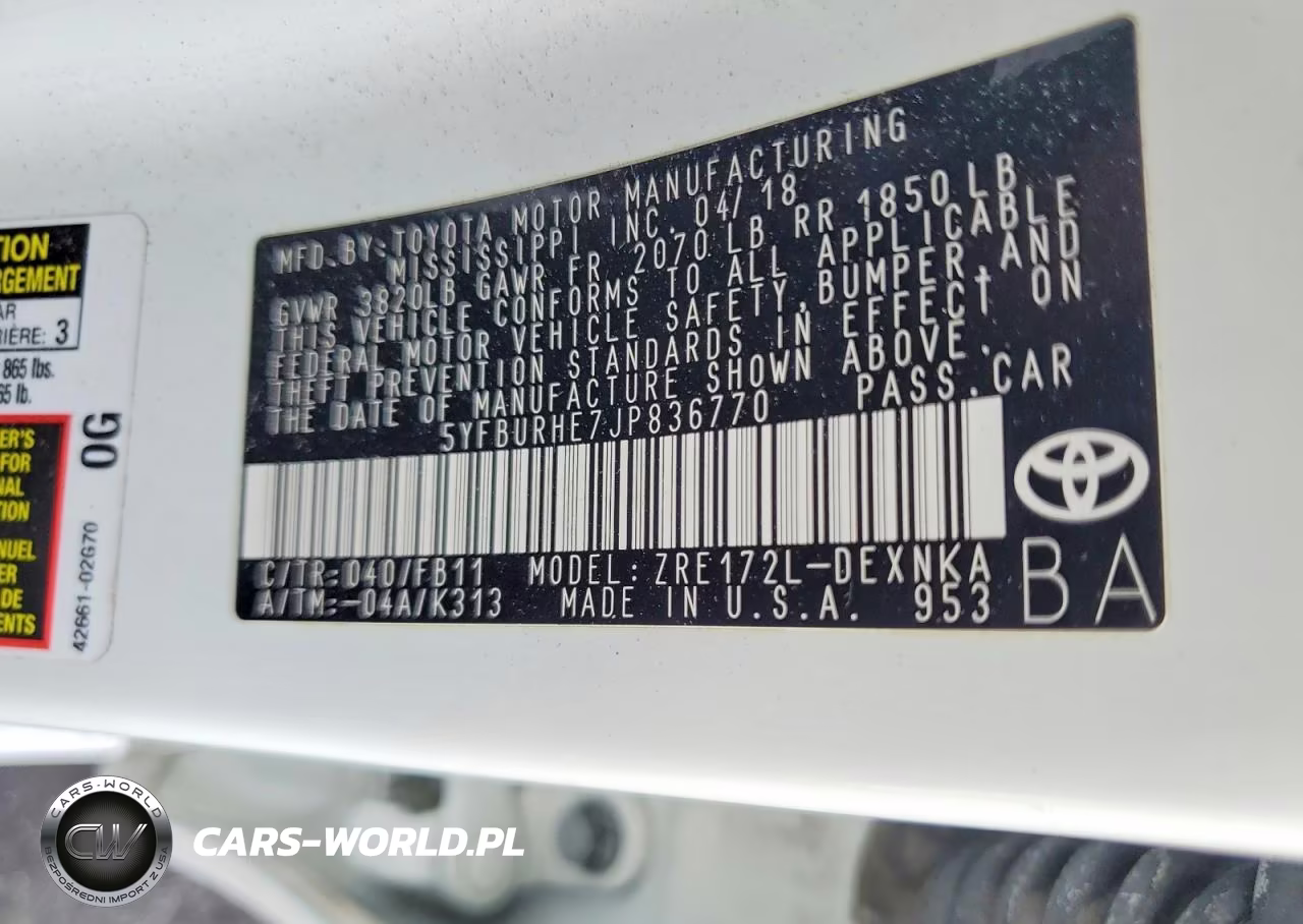 2018 Toyota Corolla Le VIN:5YFBURHE7JP836770 - 12