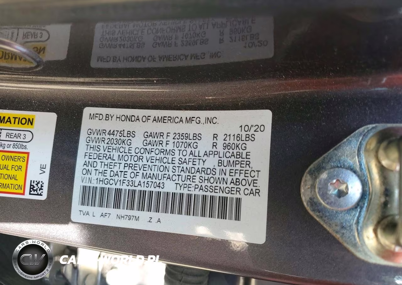 2020 Honda Accord Sport VIN:1HGCV1F33LA157043 - 12