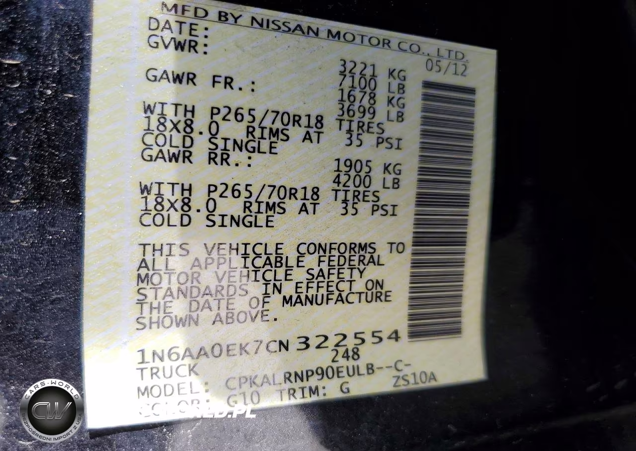 2012 Nissan Titan S VIN:1N6AA0EK7CN322554 - 12