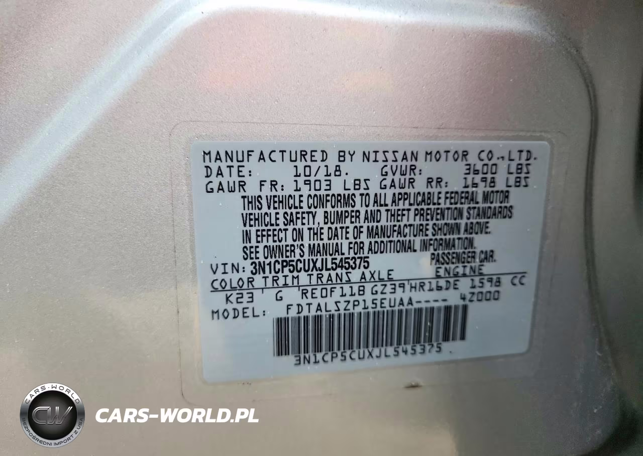 2018 Nissan Kicks Sv VIN:3N1CP5CUXJL545375 - 12