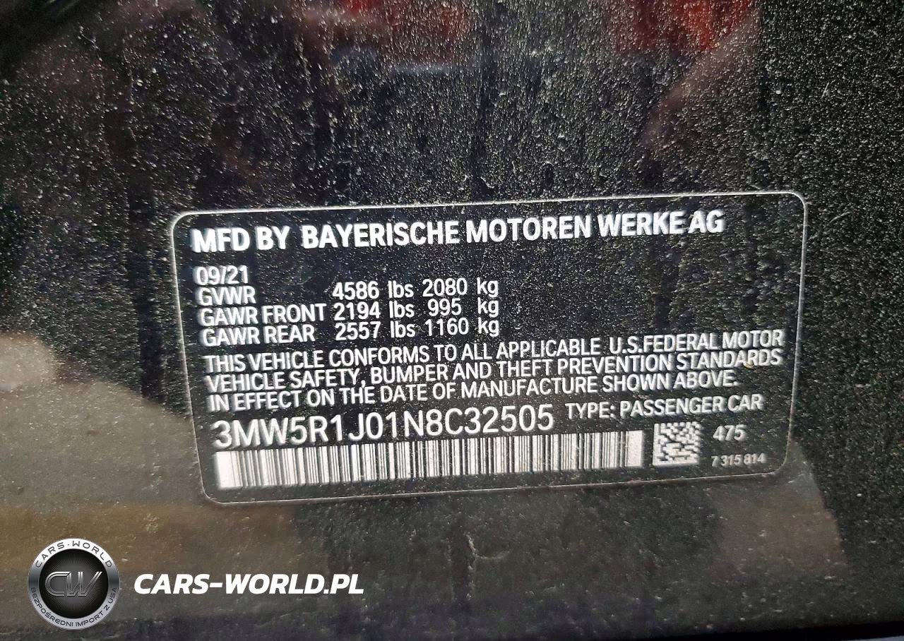 2022 BMW 330I VIN:3MW5R1J01N8C32505 - 12