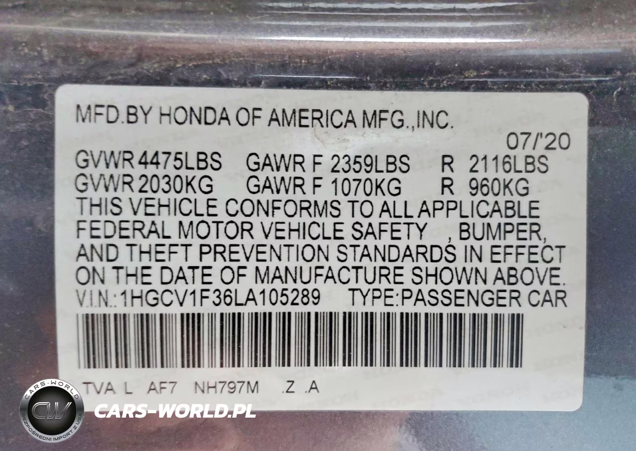 2020 Honda Accord Sport VIN:1HGCV1F36LA105289 - 12