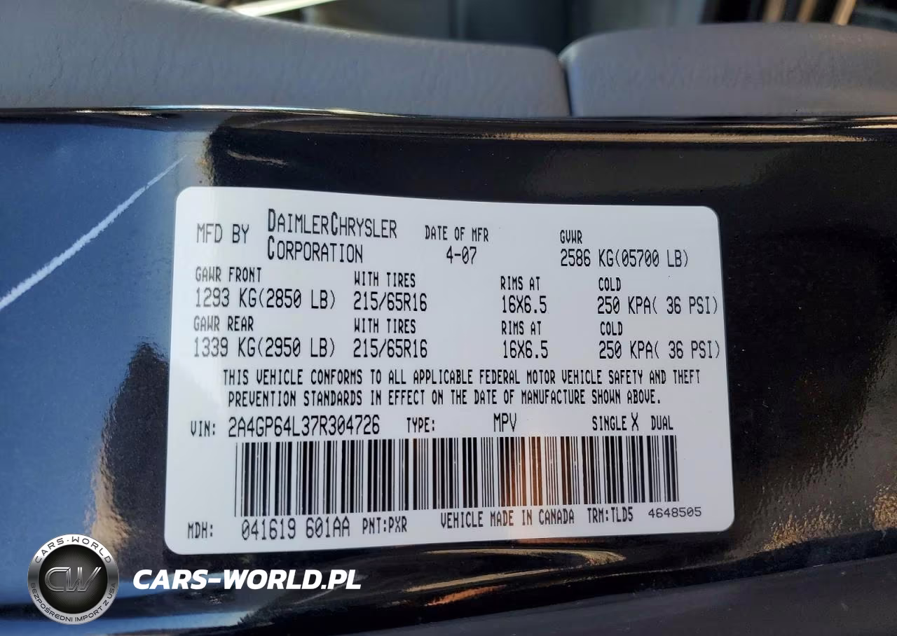 2007 Chrysler Town & Country Limited VIN:2A4GP64L37R304726 - 13