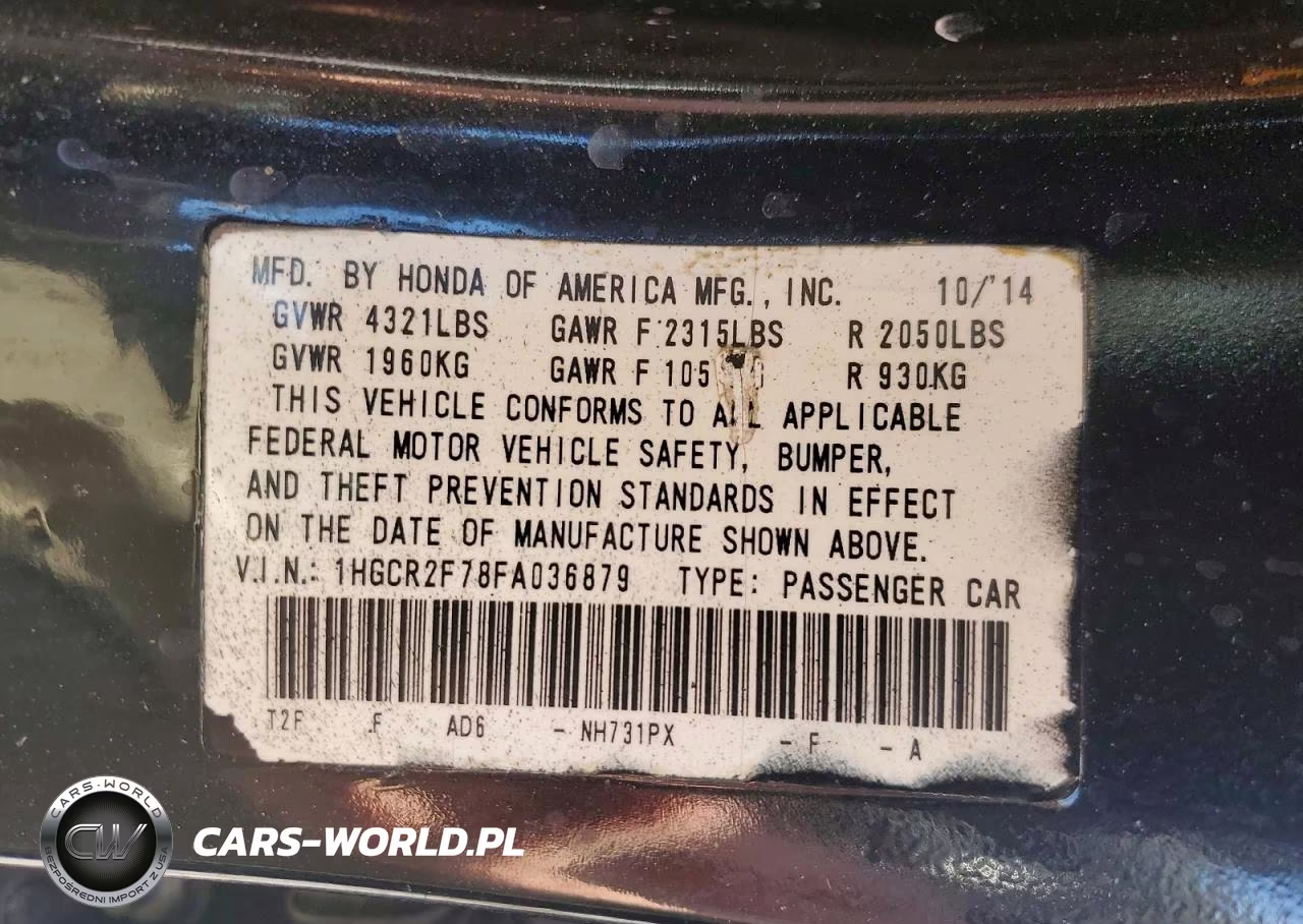 2015 Honda Accord Ex VIN:1HGCR2F78FA036879 - 12