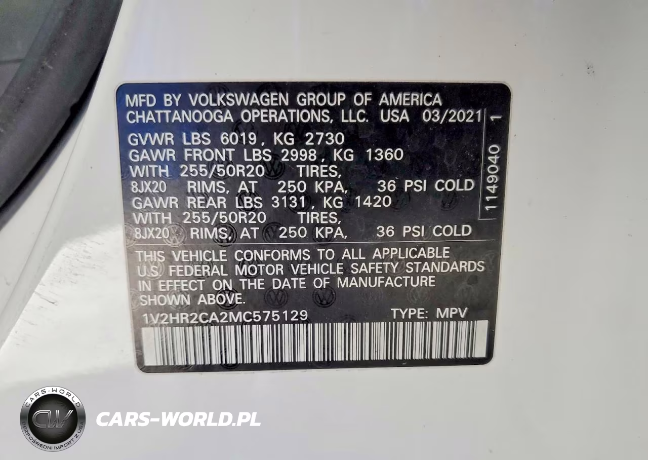 2021 Volkswagen Atlas Se VIN:1V2HR2CA2MC575129 - 13