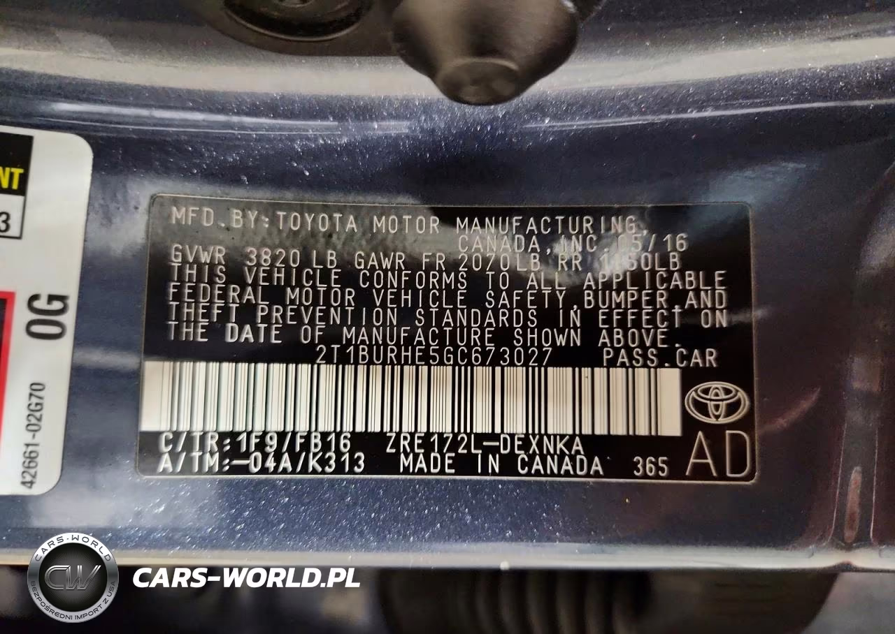 2016 Toyota Corolla Le Plus VIN:2T1BURHE5GC673027 - 12