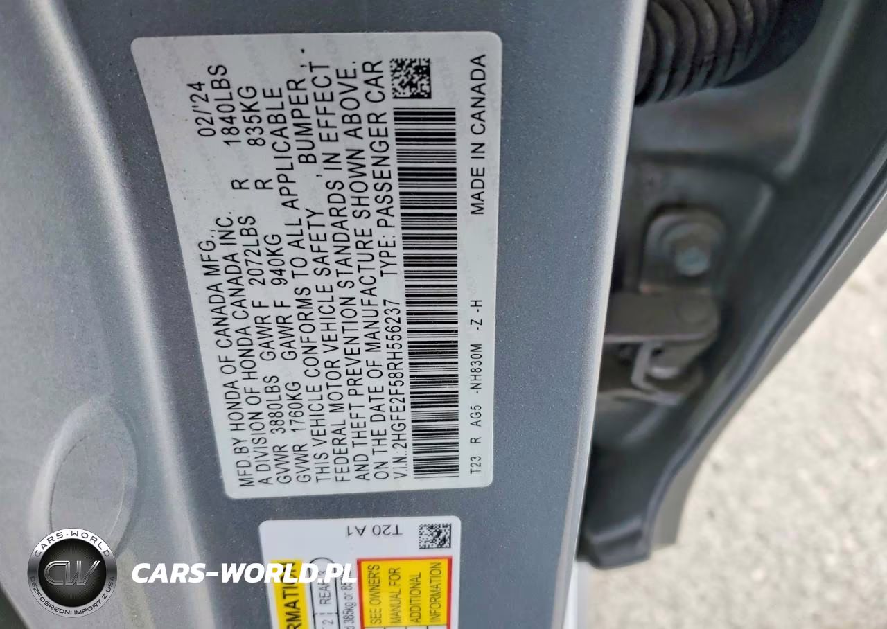 2024 Honda Civic Sport VIN:2HGFE2F58RH556237 - 12
