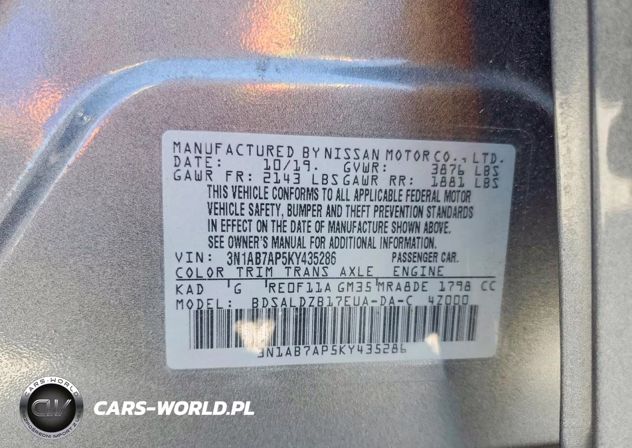 2019 Nissan Sentra Sv VIN:3N1AB7AP5KY435286 - 13